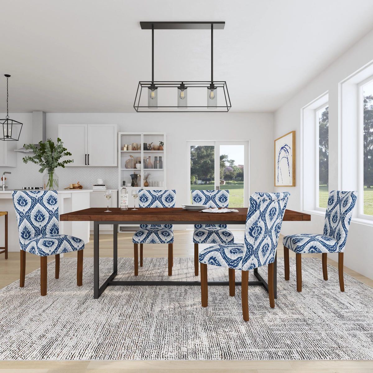 Set of 2 Upholstered Medallion Dining Chairs, Comfortable Parsons Style Chairs for Kitchen and Dining Room