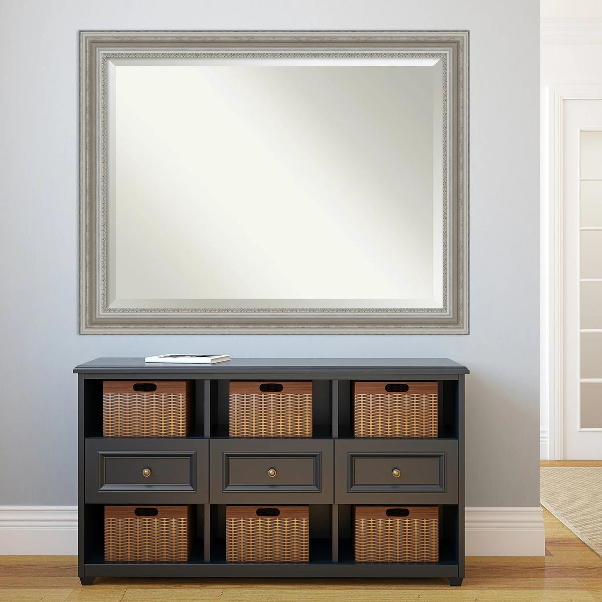 Beveled Bathroom Wall Mirror, Silver Frame Decorative Vanity Mirror for Bathroom, Bedroom and Entryway