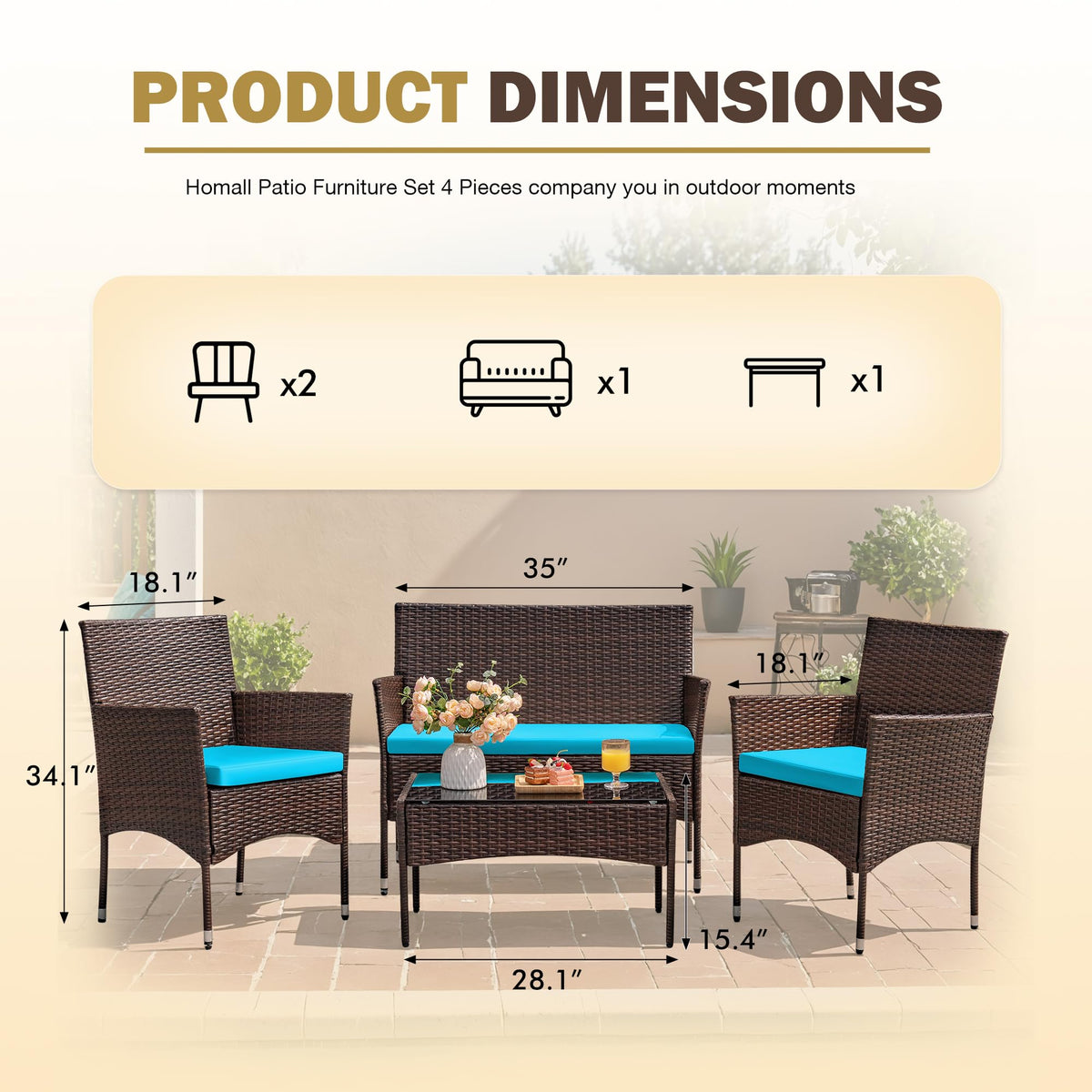 4-Piece Outdoor Patio Furniture Set, Rattan Wicker Chairs and Outdoor Seating Set