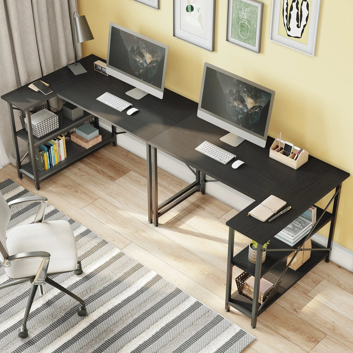 Small L Shaped Computer Desk with Storage Shelves, Compact Corner Workstation for Home Office and Study