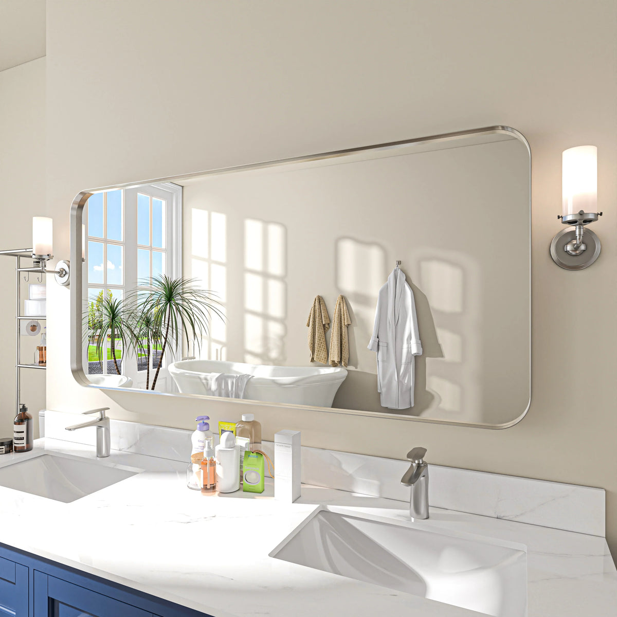 Aluminum Alloy Rounded Corner Vanity Mirror, Modern Wall Mounted Mirror for Bathroom, Bedroom and Home Decor