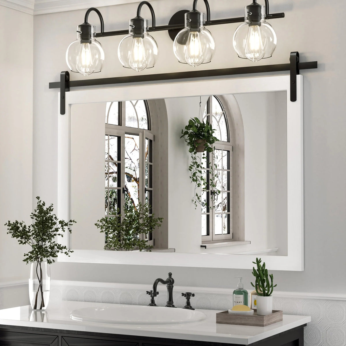 Modern Rectangular Wall Mirror with Wood Frame, Bathroom and Barn Door Mirror, Multiple Sizes