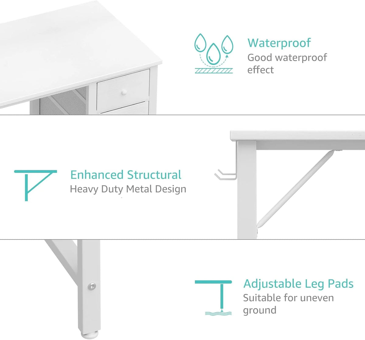 40 Inch Small White Desk with Fabric Drawers, Compact Computer Writing Desk for Home Office, Bedroom and Study