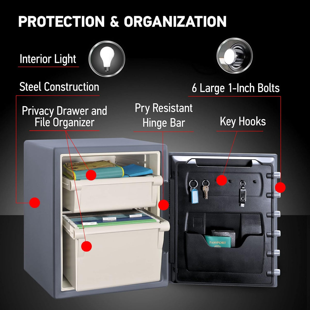 1.23 Cu Ft Waterproof and Fireproof Digital Safe Box, Alloy Steel Security Safe for Home and Office