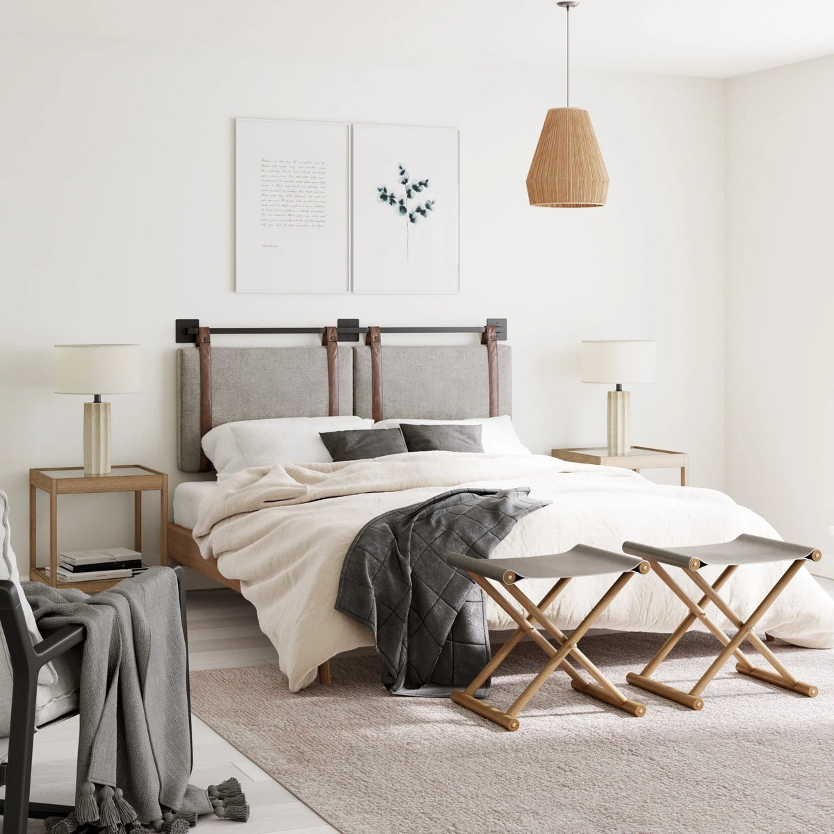 Wall Mount Upholstered Headboard with Metal Rail - Modern Bedroom Headboard