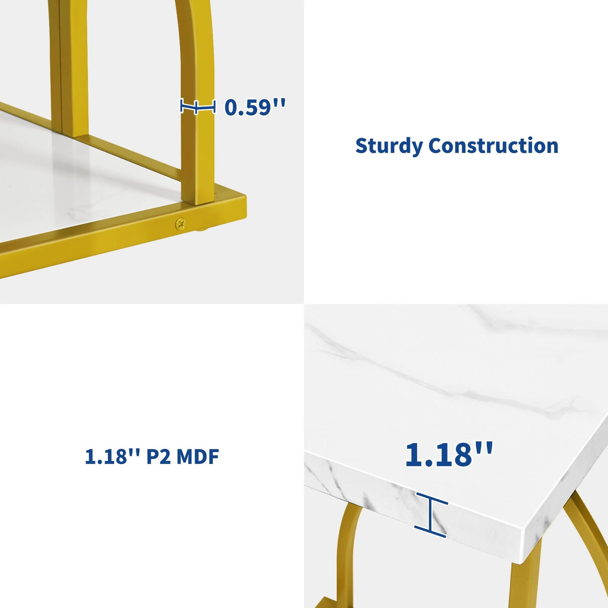 Modern Gold Console Table with Marbled Top, Sofa Table for Entryway and Hallway