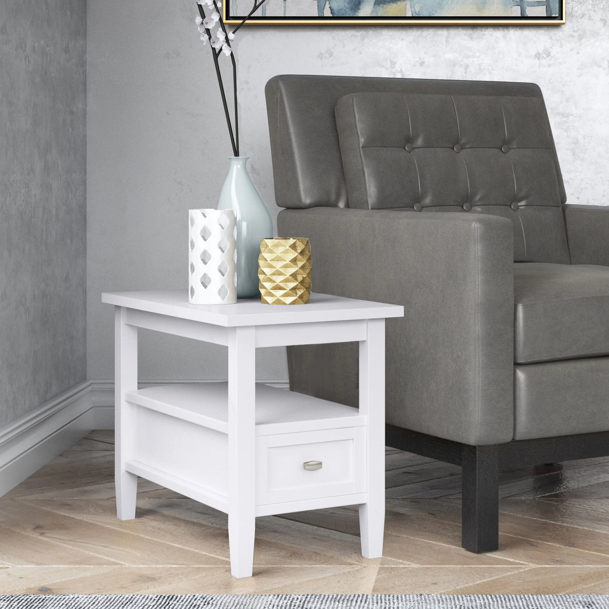 14" Wide Solid Wood Narrow Side Table, Rectangle Transitional Style Accent Table
