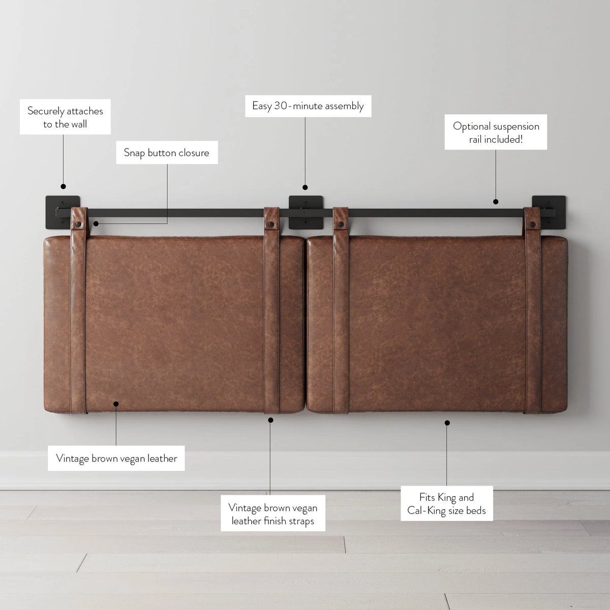 Wall Mount Upholstered Headboard with Metal Rail - Modern Bedroom Headboard