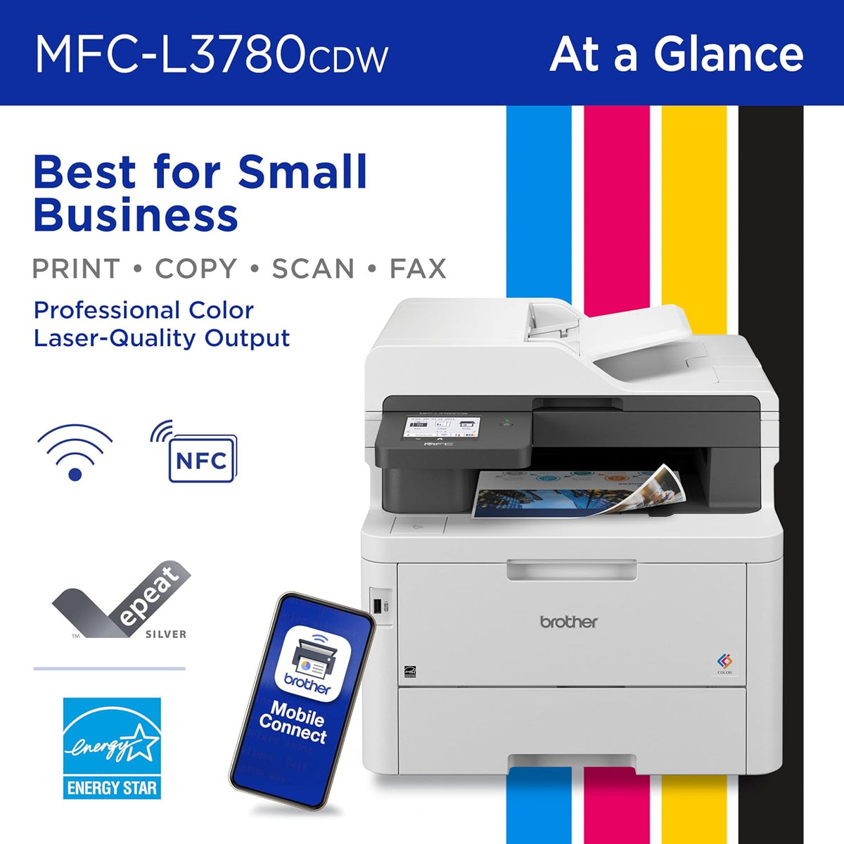 All-In-One Wireless Color Printer with Fast Printing, Scanning, Copying and Faxing