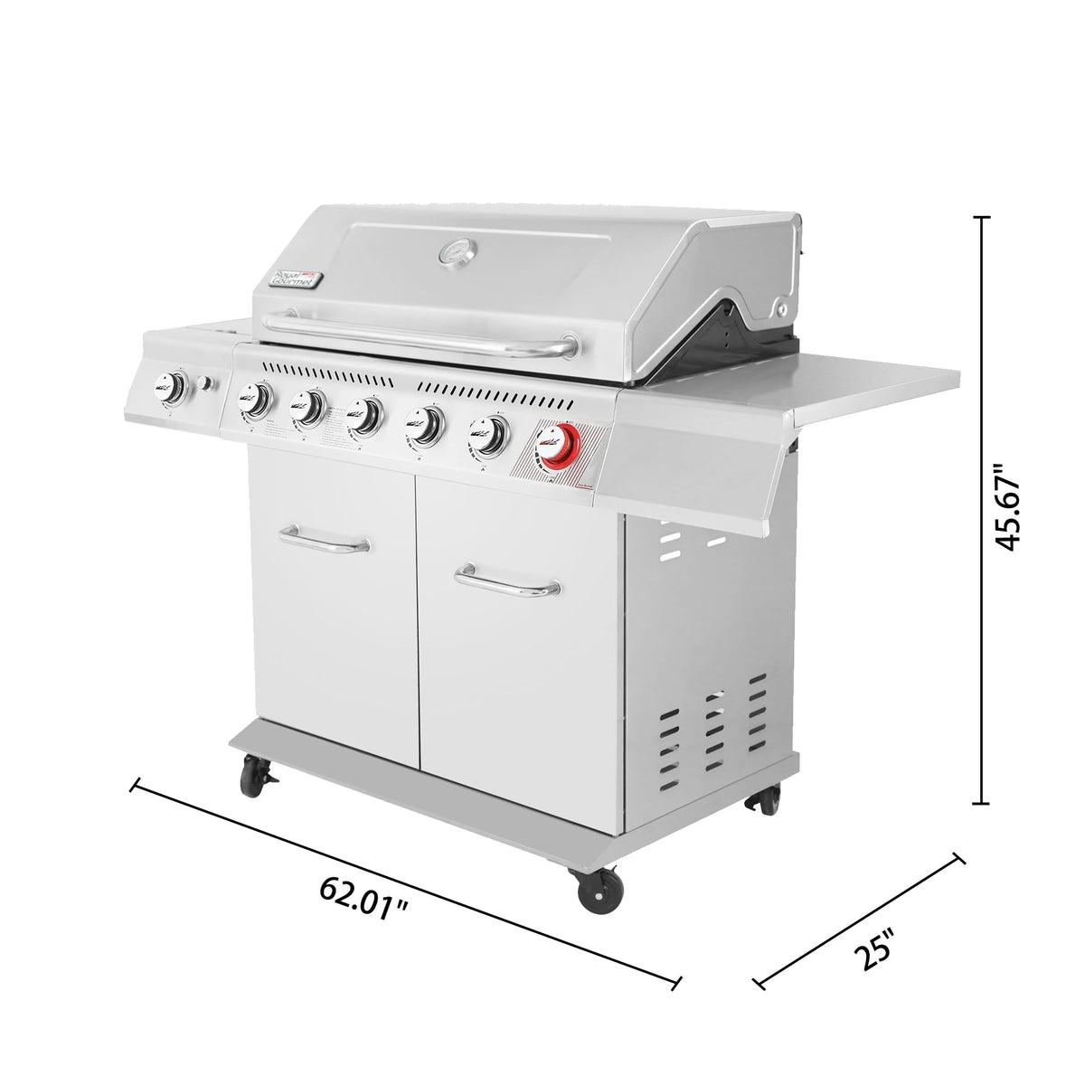 Stainless Steel 6-Burner Gas Grill �� 74,000 BTU with Sear & Side Burner, Cabinet Style