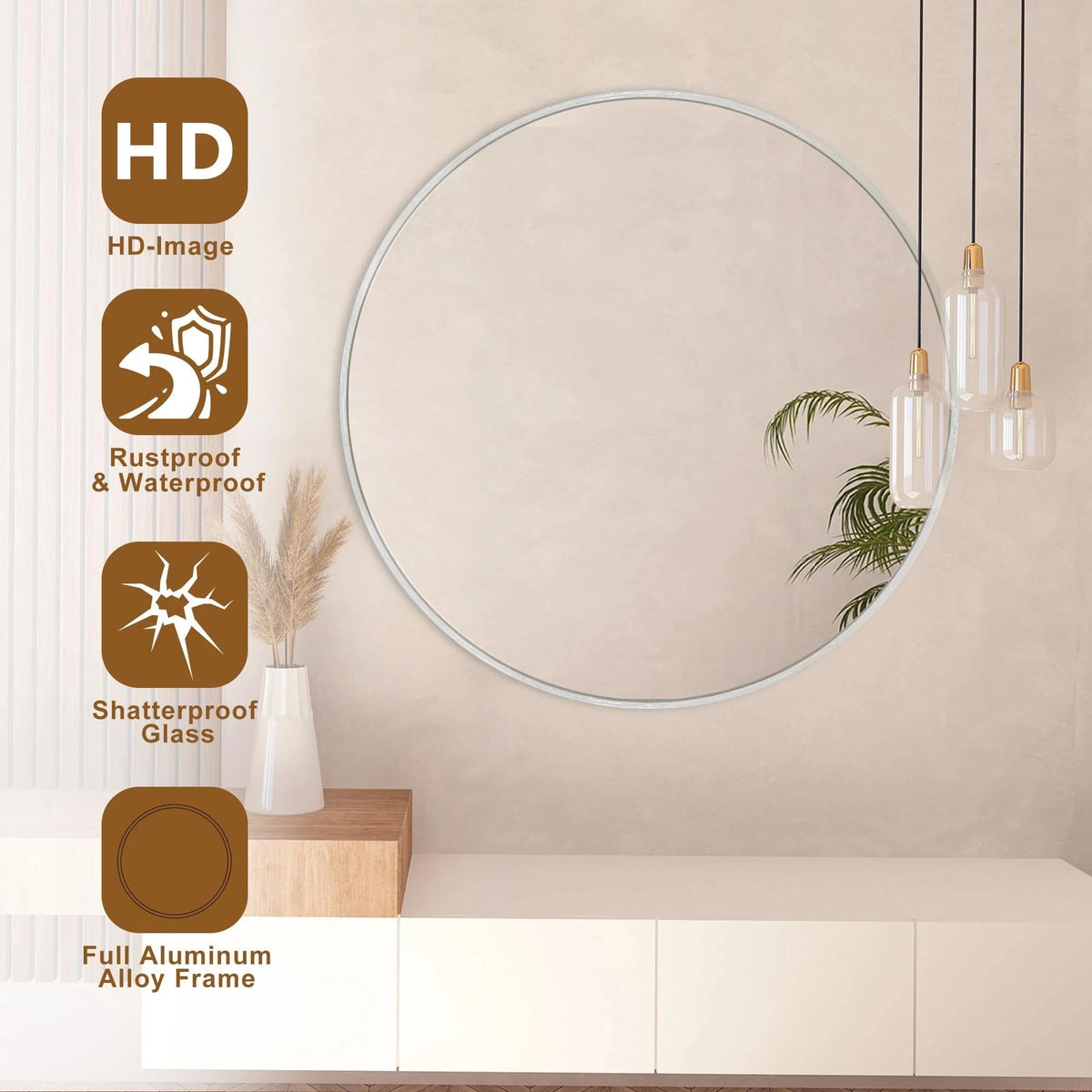 Modern Round Bathroom Vanity Mirror, Wall Mounted Circular Mirror for Bathroom, Bedroom and Home Decor