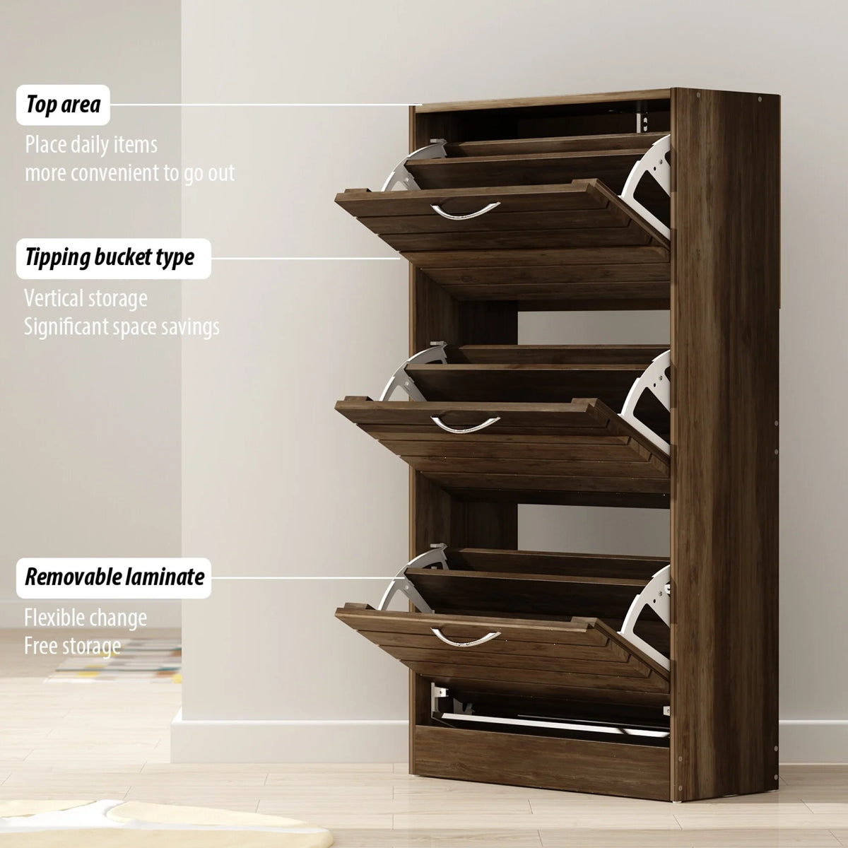 Modern Shoe Storage Cabinet for Entryway and Hallway, Space-Saving Shoe Organizer