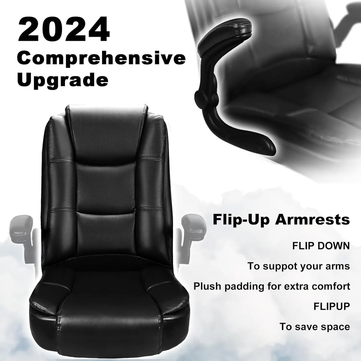 Big and Tall Ergonomic Office Chair, High Back Leather Executive Computer Chair with Padded Flip-Up Arms