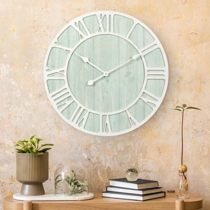 Green Blue Quartz Coastal Wall Clock, Decorative Nautical Wall Clock for Living Room, Bedroom and Home Decor