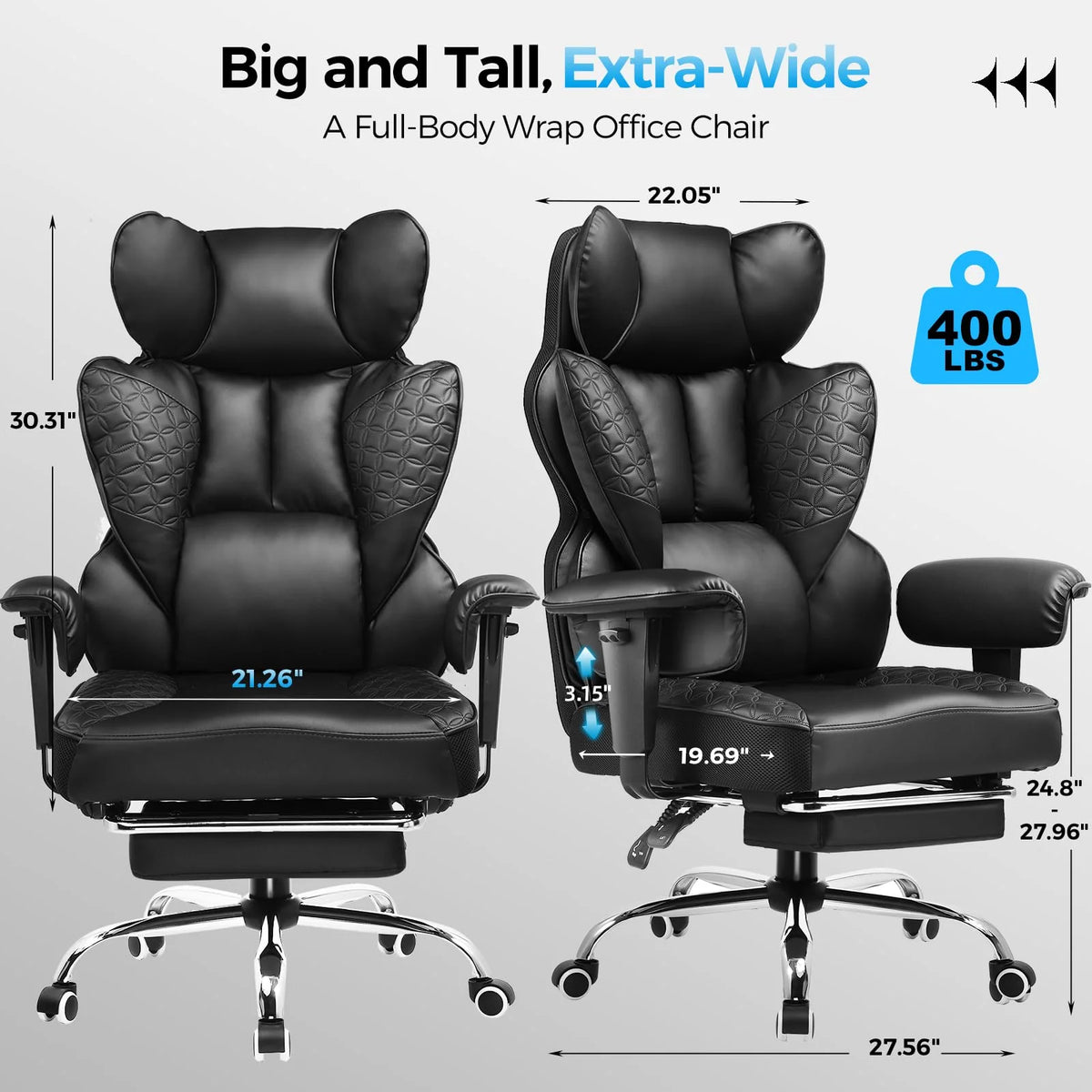 400 LBS Big and Tall Gaming Chair, Ergonomic High Back Computer Desk Chair for Gaming, Work and Home Office