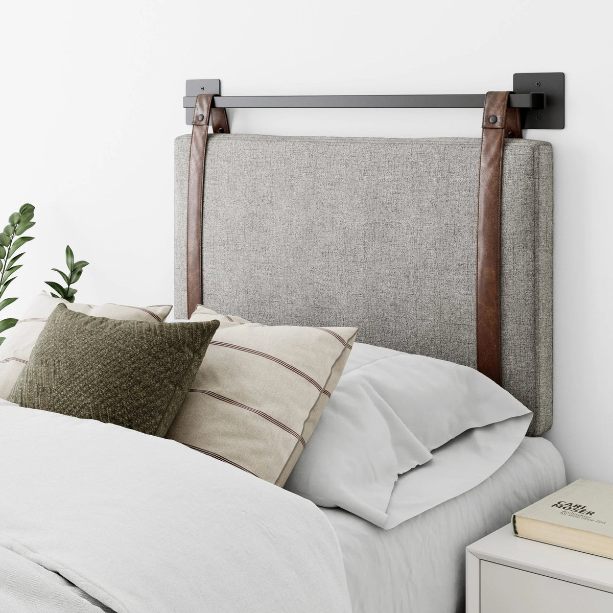 Wall Mount Upholstered Headboard with Metal Rail - Modern Bedroom Headboard