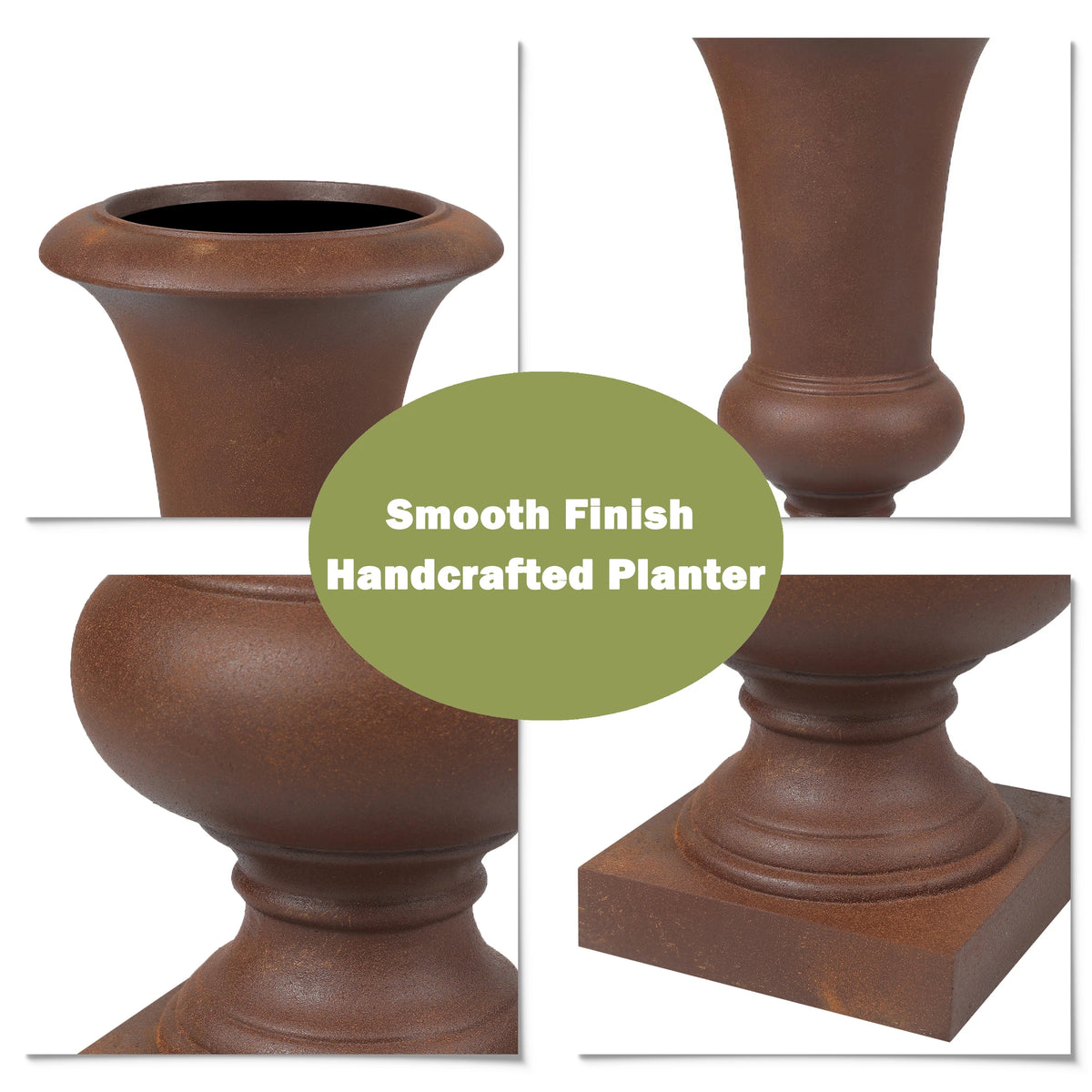 22.75" Tall Handmade Fiber Stone Urn Planter Pot, Decorative Outdoor Garden Flower Container for Patio and Home