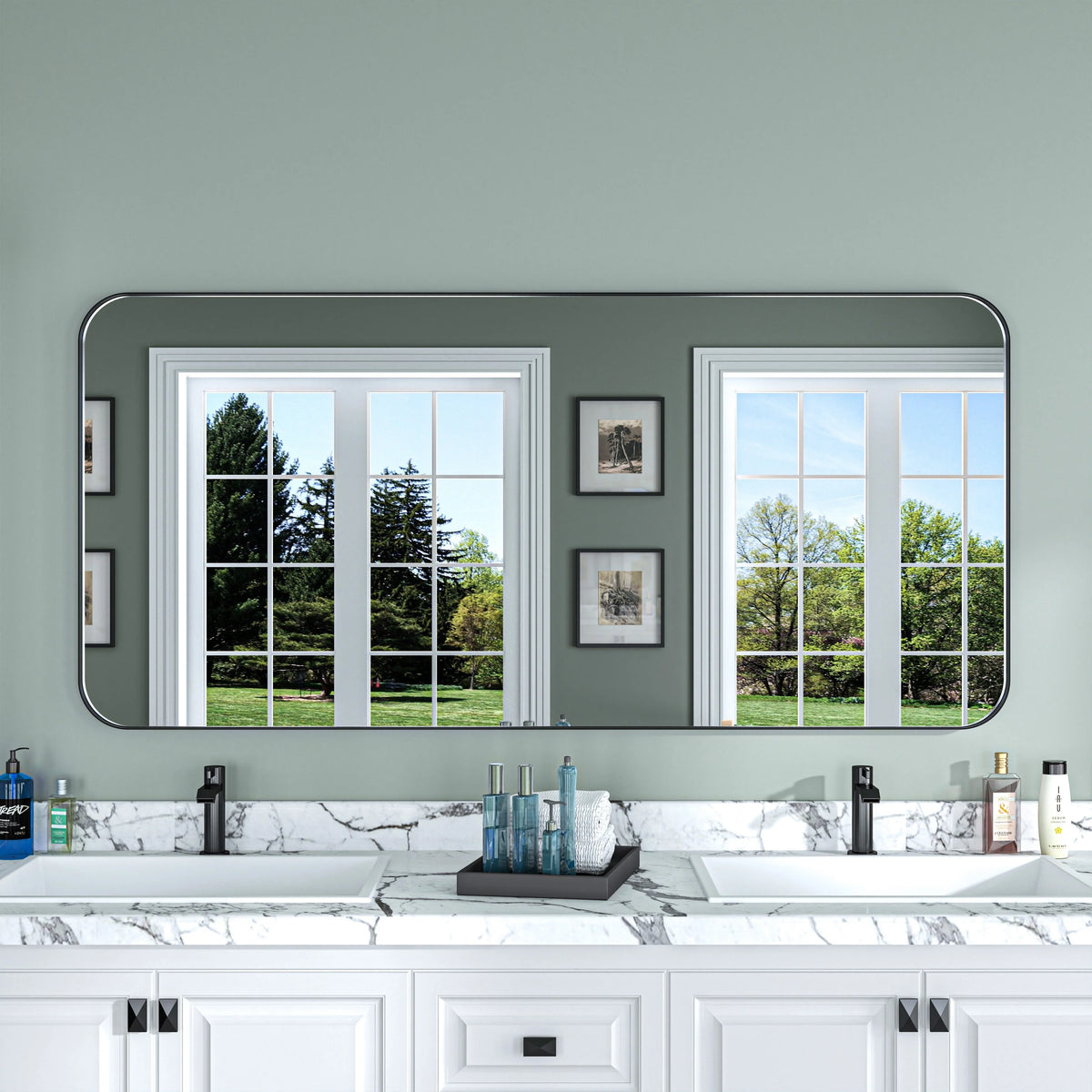 Aluminum Alloy Rounded Corner Vanity Mirror, Modern Wall Mounted Mirror for Bathroom, Bedroom and Home Decor