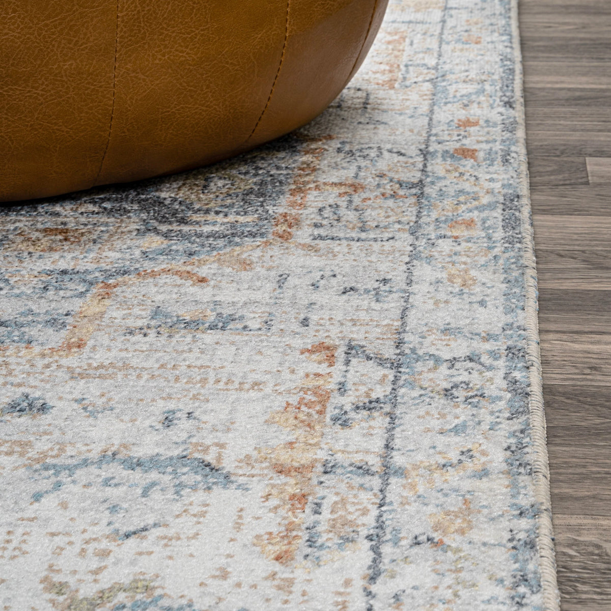Bohemian Medallion Low-Pile Machine-Washable Area Rug, Cream and Terra