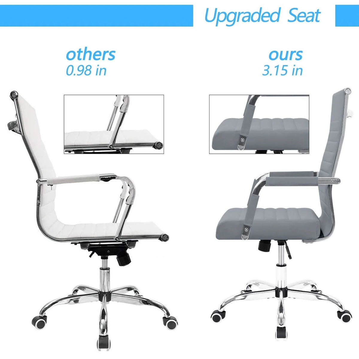 Ergonomic Ribbed Office Chair, Modern Computer Desk Chair with Comfortable Upholstered Seat for Home and Office