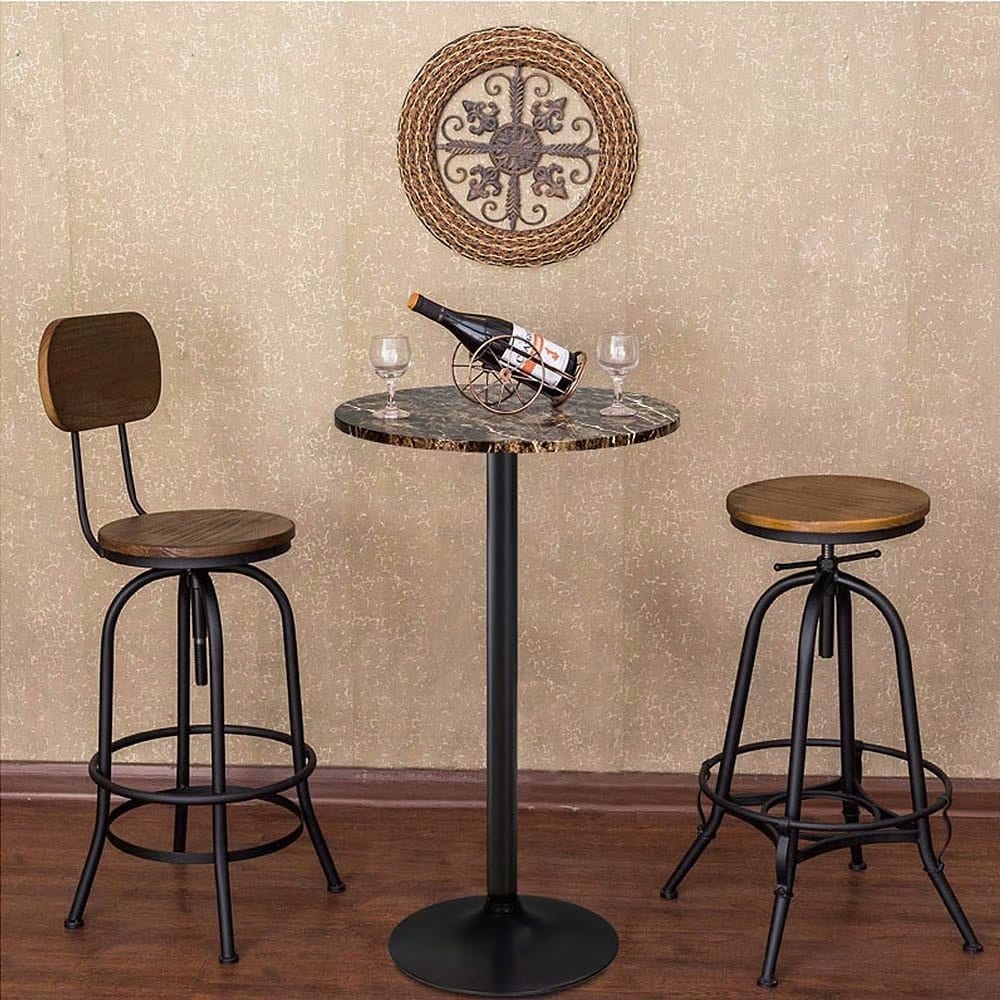 Round Bistro Pub Table, Bar Height Cocktail Table with Metal Base and MDF Top, 23.8 Inch