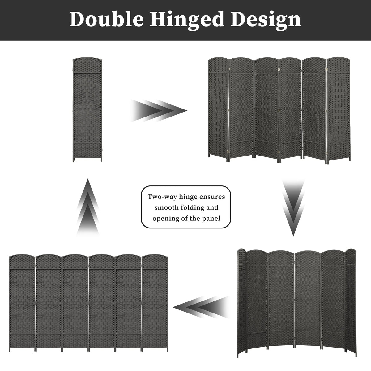 6 FT Tall Woven Fiber Room Divider, Freestanding Folding Privacy Screen