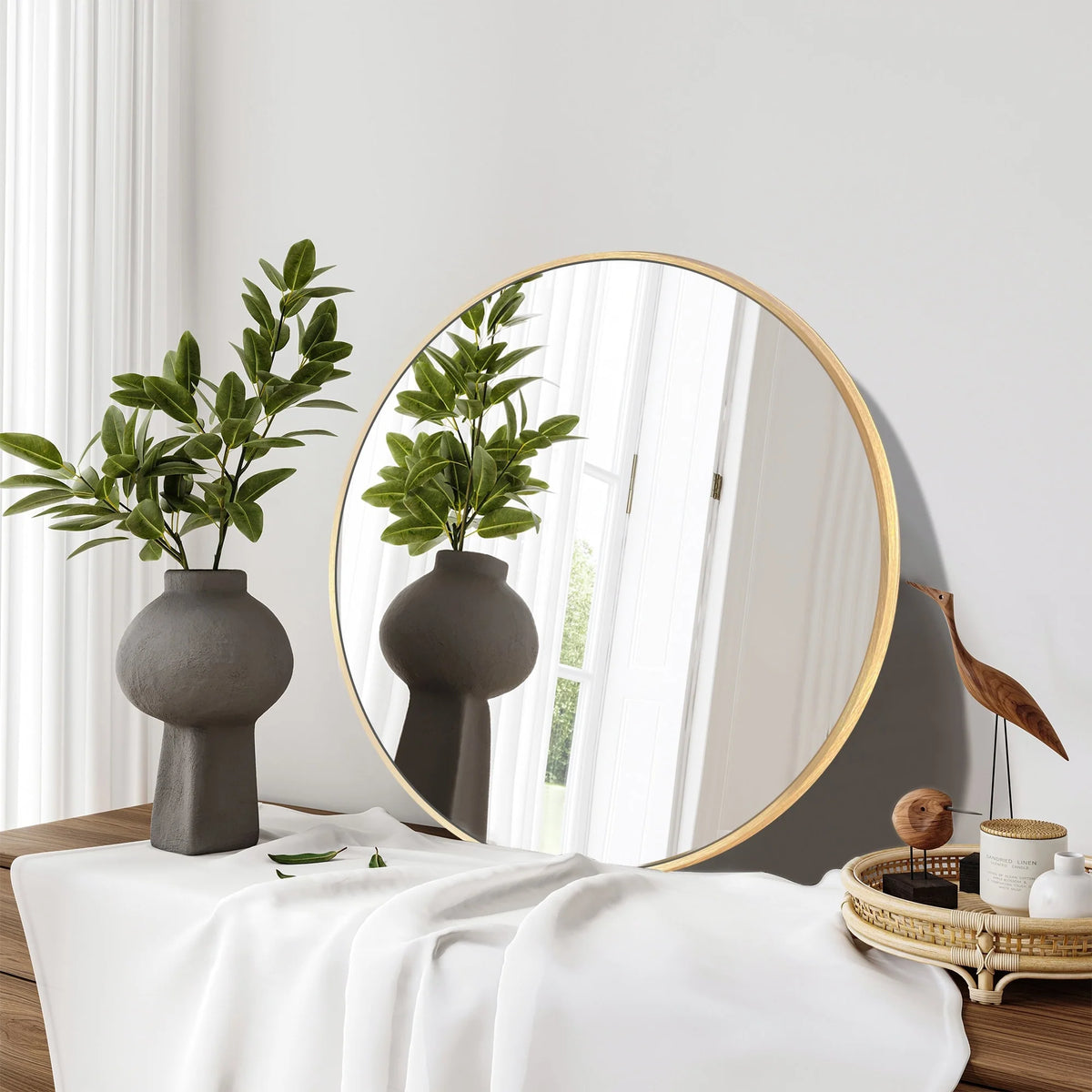 Modern Round Bathroom Vanity Mirror, Wall Mounted Circular Mirror for Bathroom, Bedroom and Home Decor