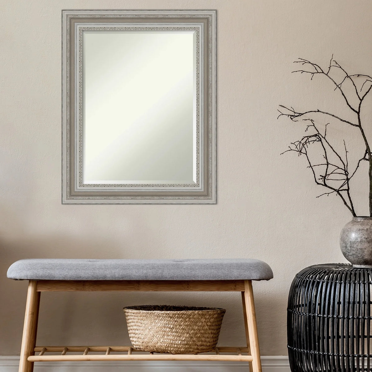 Beveled Bathroom Wall Mirror, Silver Frame Decorative Vanity Mirror for Bathroom, Bedroom and Entryway