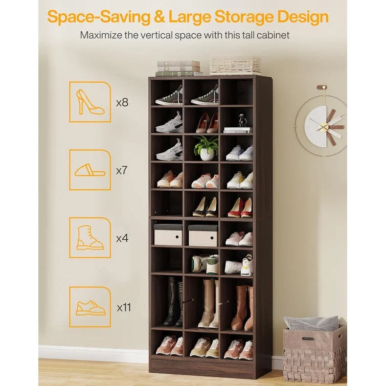 10-Tier Tall Shoe Cabinet, 30-Pair White Wood Shoe Storage Rack for Entryway and Closet
