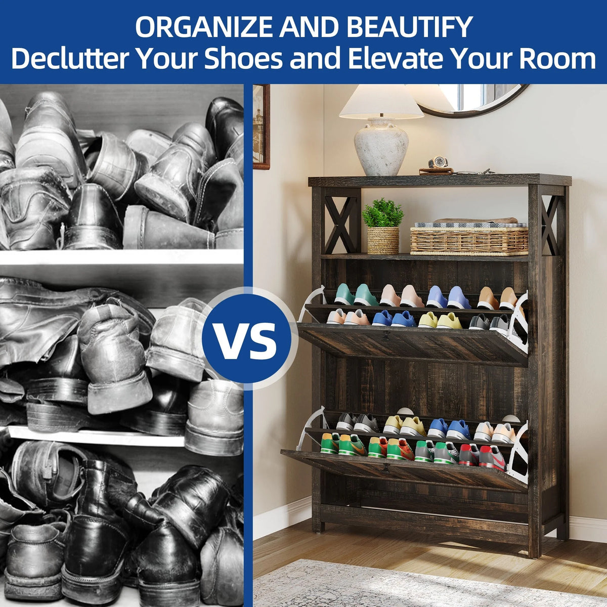 Shoe Storage Cabinet Organizer with 2 Compartments, Entryway and Hallway Shoe Cabinet