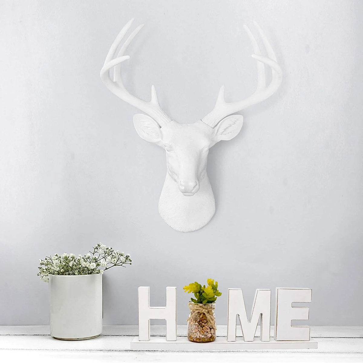 White Deer Head Wall Decor, Modern Decorative Animal Head Sculpture for Living Room, Bedroom and Home Decoration