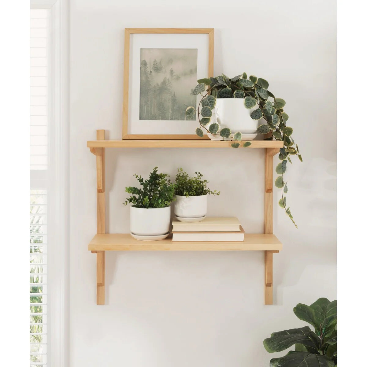 Mid-Century Wall Shelves, 24x8x24 Inch Decorative Wall Mounted Storage and Display Shelving for Home Decor