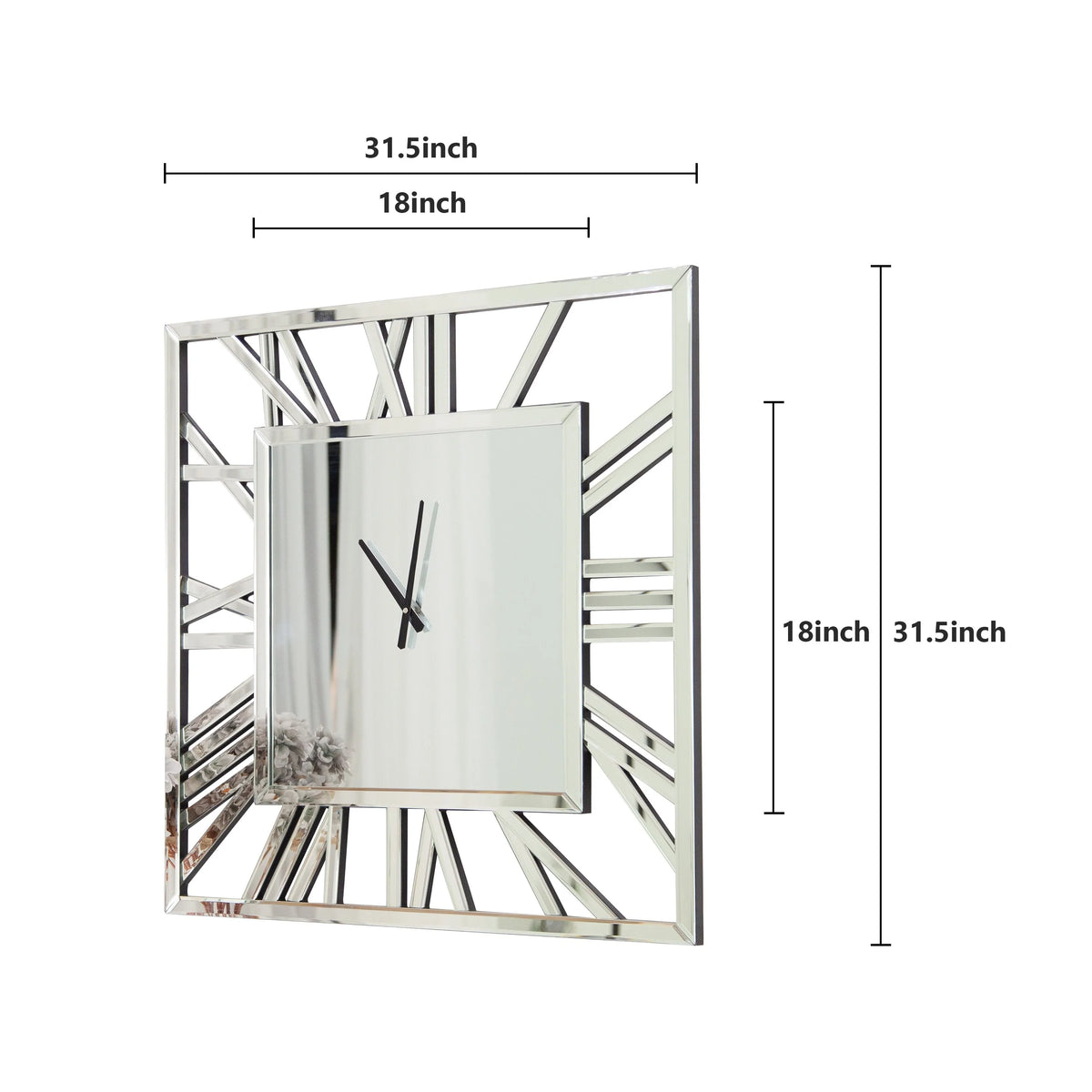 Large Modern Mirrored Wall Clock, Oversized Decorative Hanging Clock for Living Room, Bedroom and Home Decor