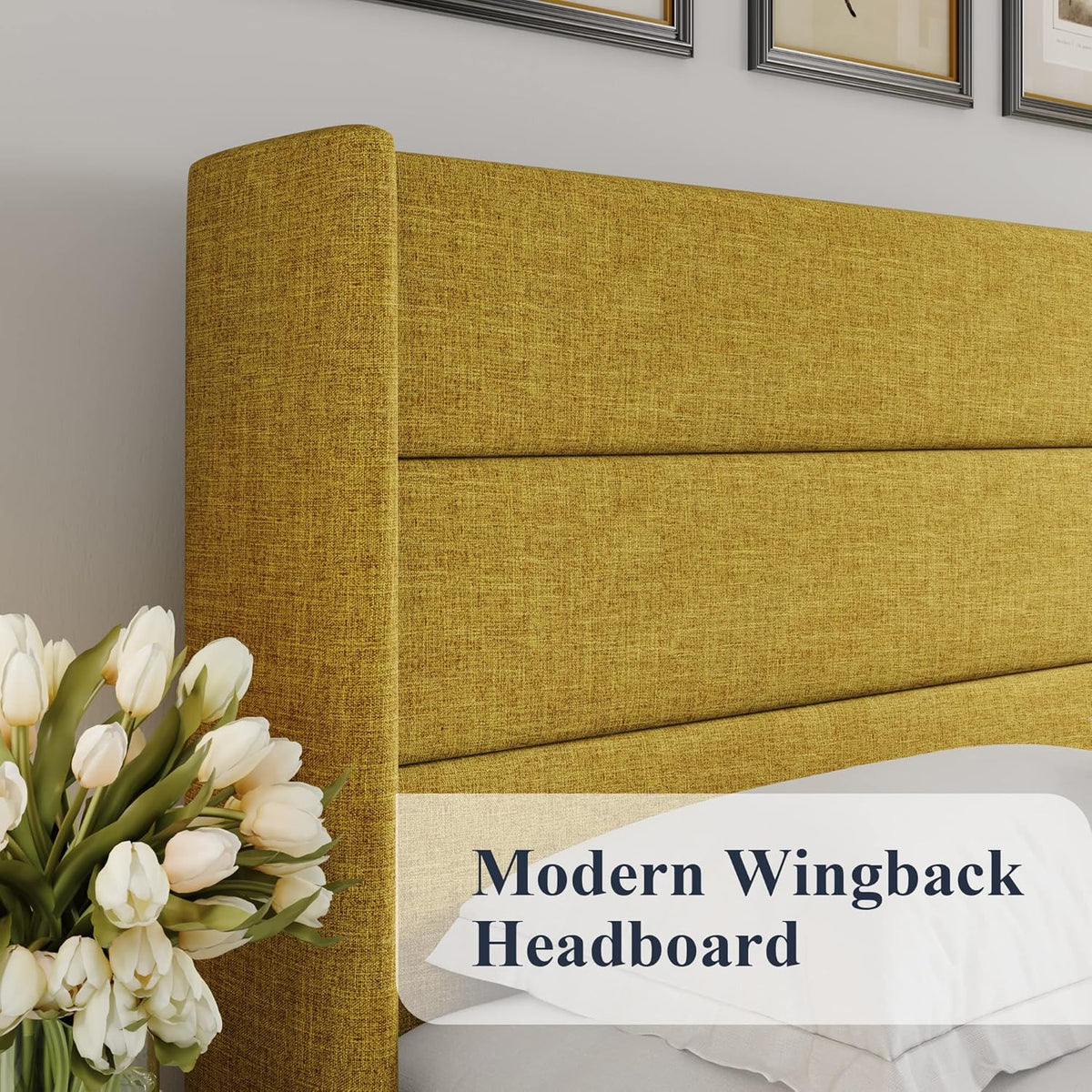 Queen Size Lift Up Storage Bed with Wingback Headboard, Upholstered Platform Bed Frame with Hidden Storage