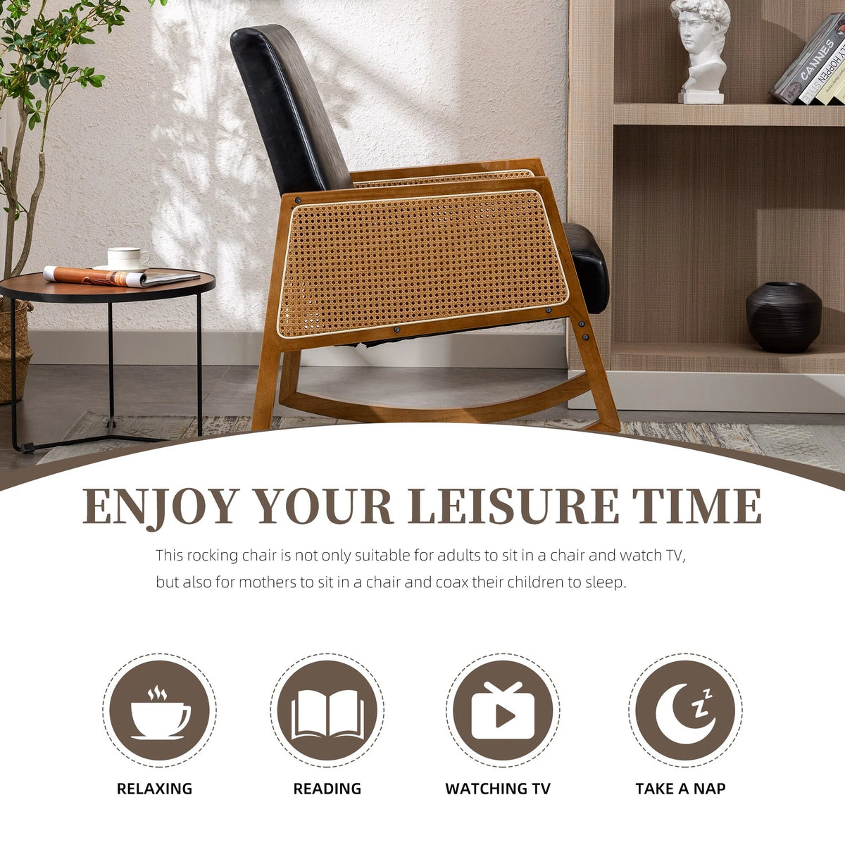 Upholstered Tall Back Rocking Chair, Smooth Gliding Accent Armchair for Comfortable Living Room Seating