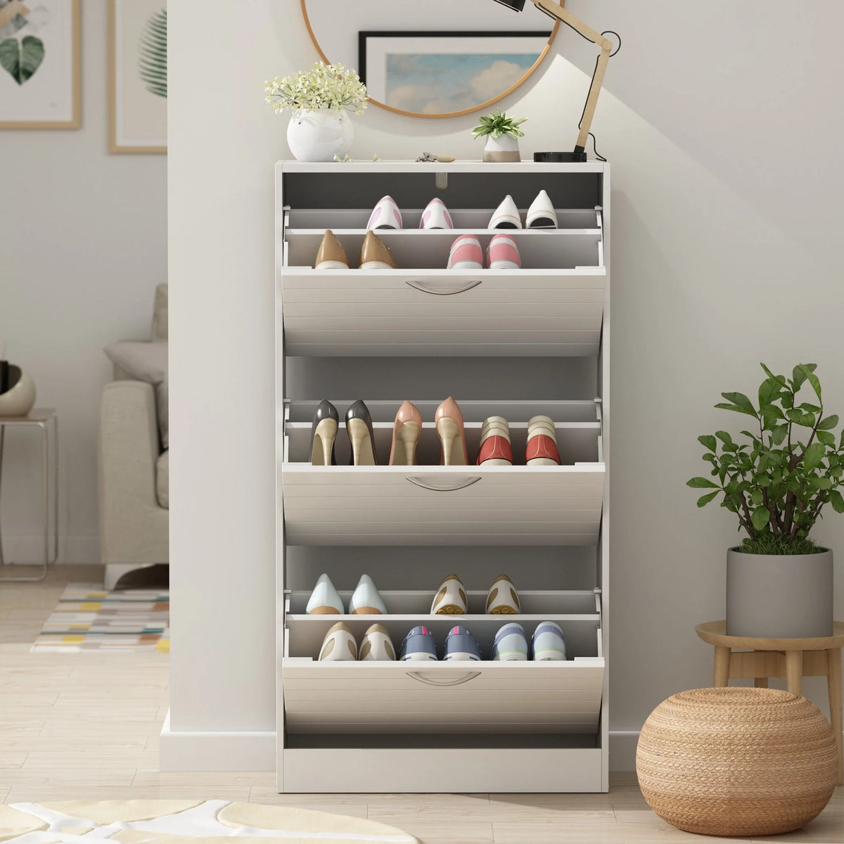 Modern Shoe Storage Cabinet for Entryway and Hallway, Space-Saving Shoe Organizer