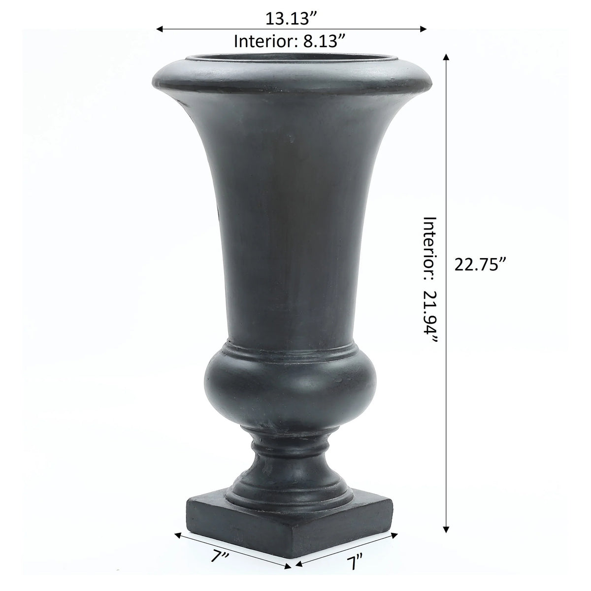 22.75" Tall Handmade Fiber Stone Urn Planter Pot, Decorative Outdoor Garden Flower Container for Patio and Home