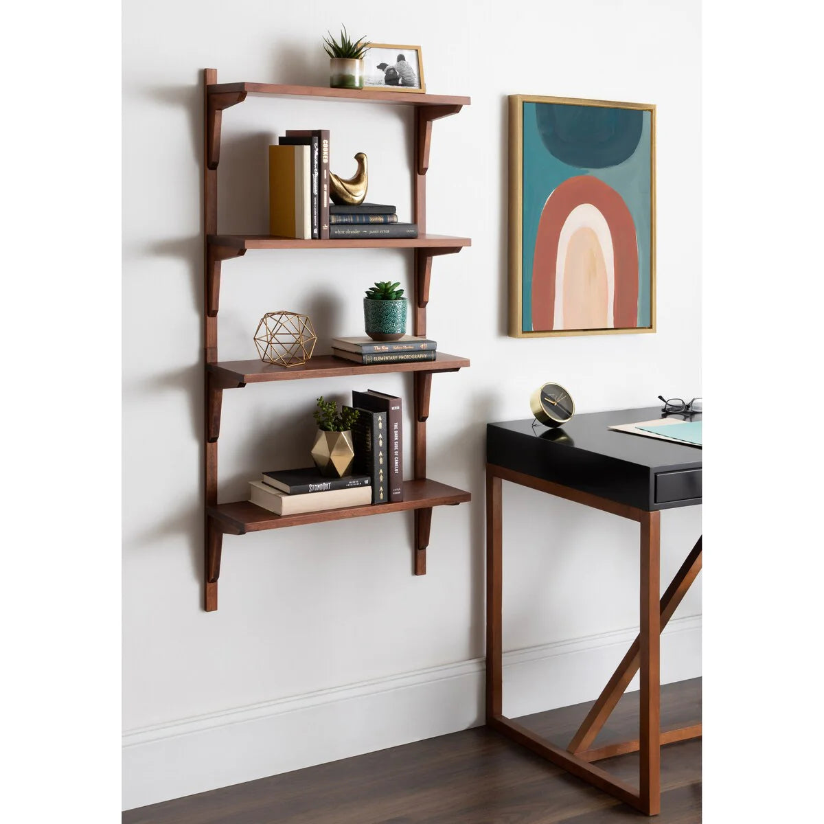 Mid-Century Wall Shelves, 24x8x24 Inch Decorative Wall Mounted Storage and Display Shelving for Home Decor
