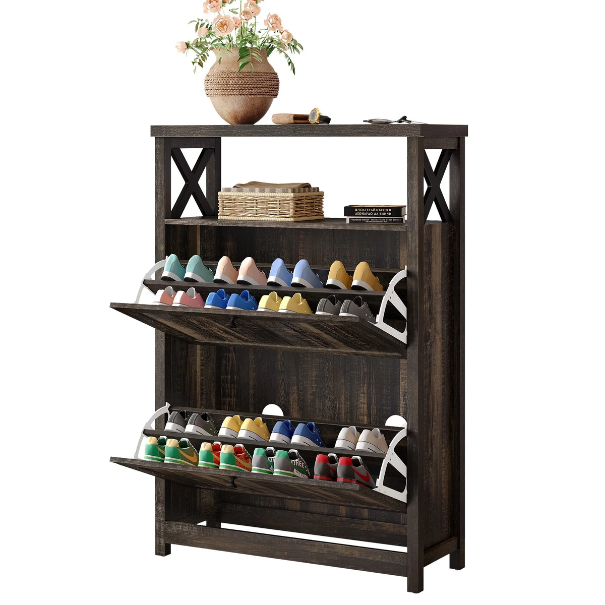 Shoe Storage Cabinet Organizer with 2 Compartments, Entryway and Hallway Shoe Cabinet