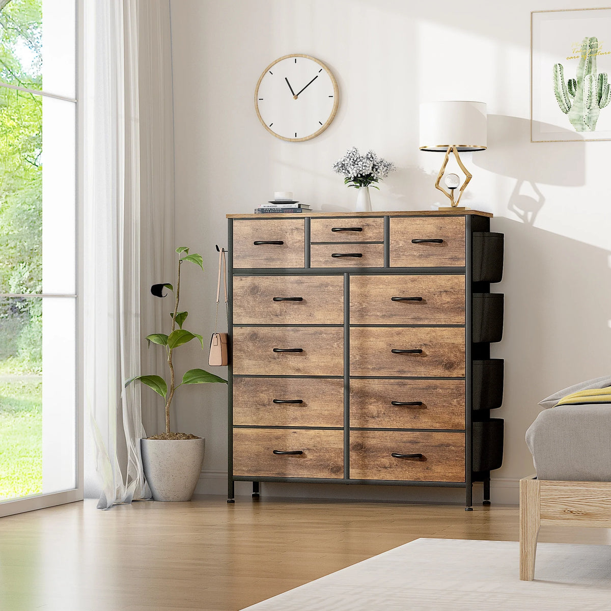 12 Drawer Fabric Dresser, Tall Bedroom Chest of Drawers with Storage