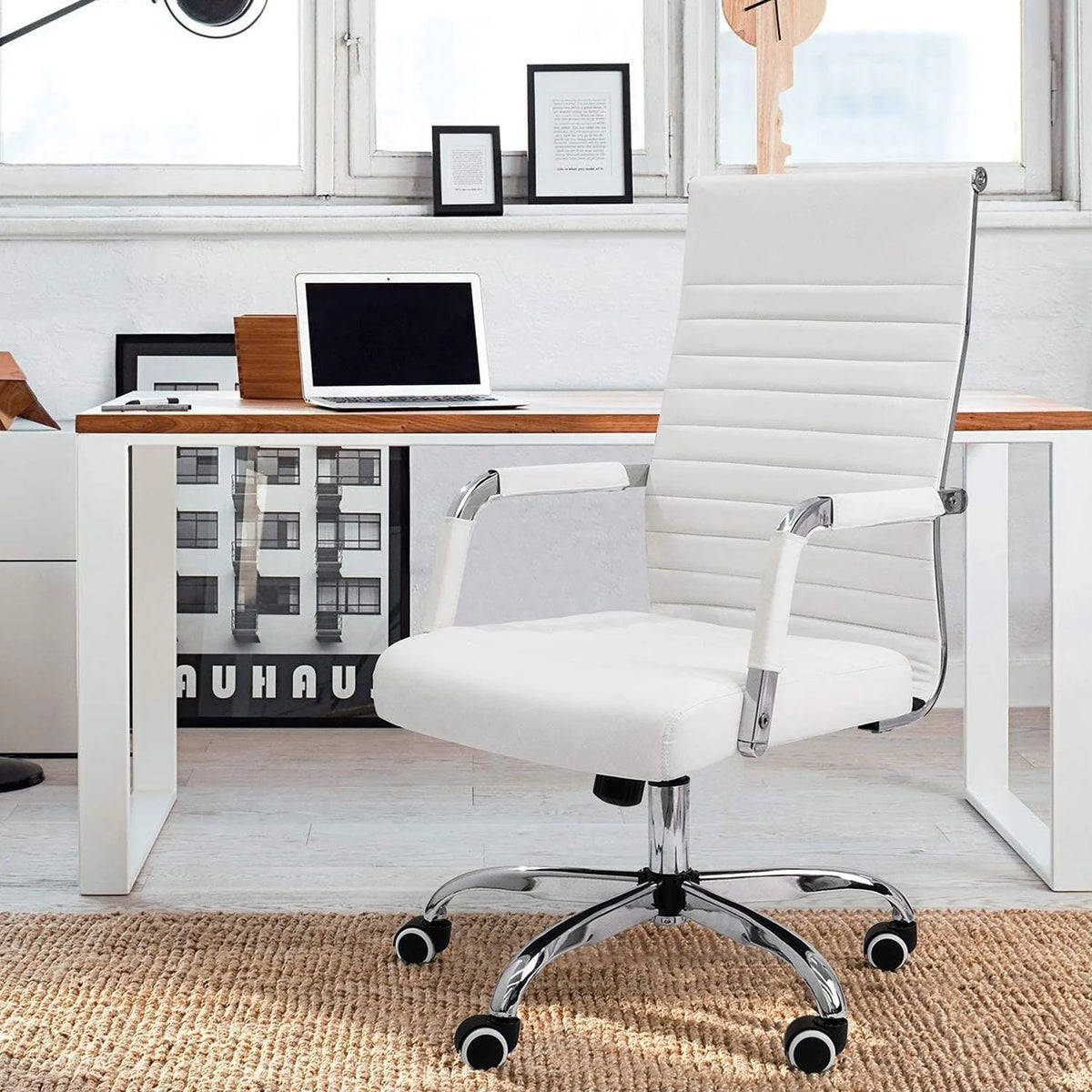 Ergonomic Ribbed Office Chair, Modern Computer Desk Chair with Comfortable Upholstered Seat for Home and Office