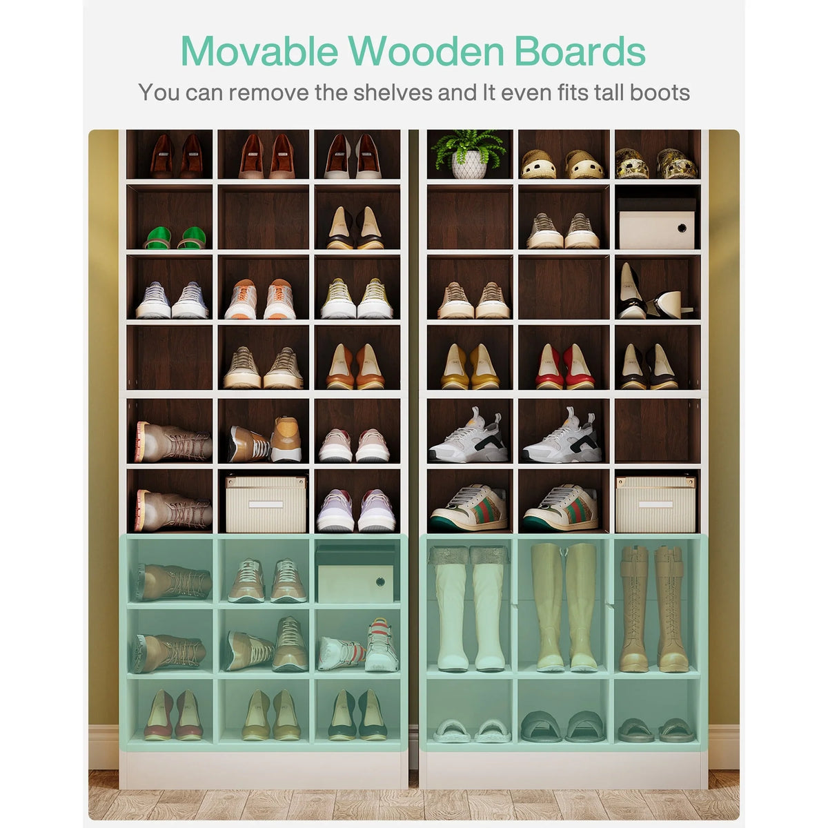 10-Tier Tall Shoe Cabinet, 30-Pair White Wood Shoe Storage Rack for Entryway and Closet