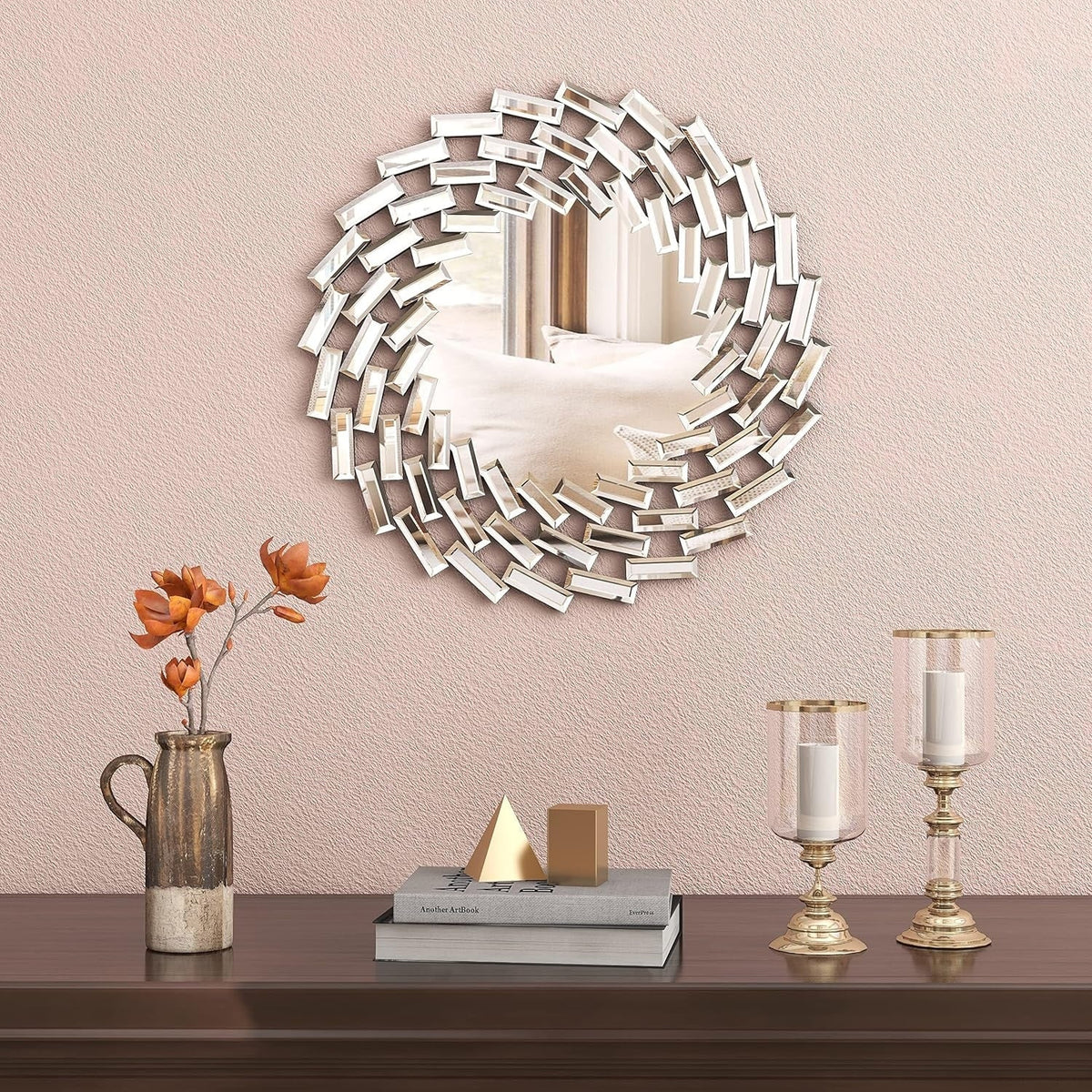 Round Sunburst Wall Mirror, Decorative Accent Mirror for Living Room, Bedroom and Entryway Home Decor