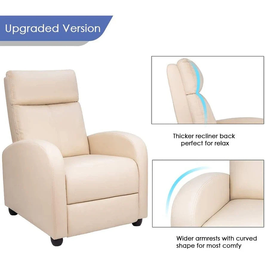 PU Leather Recliner Chair, Single Living Room Sofa Lounge Chair with Reclining Function
