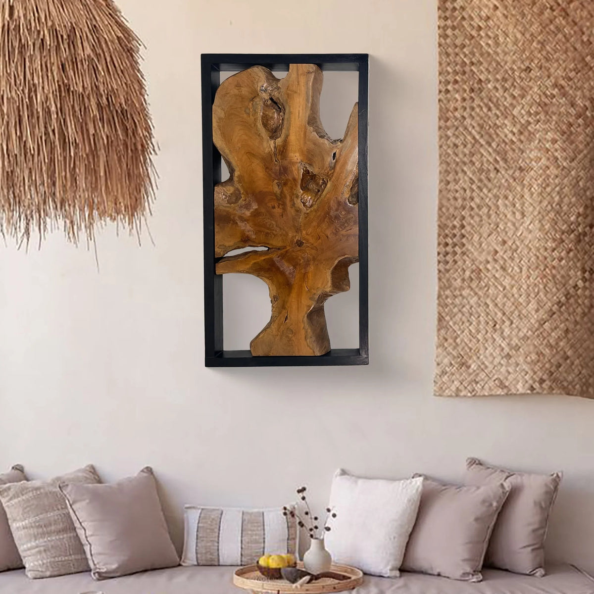 Abstract Live Edge Teak Wood Wall Sculpture, Natural Wooden Wall Art Decor for Living Room and Home Decoration