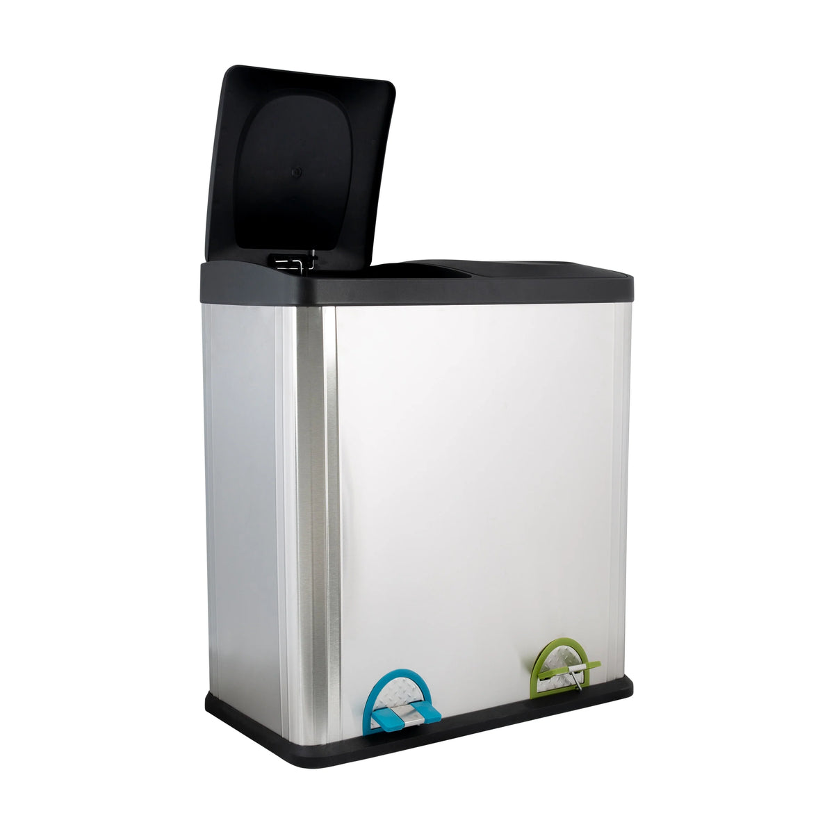 60L 2 Compartment Stainless Steel Recycling Bin, Dual Section Trash Sorter Container for Kitchen, Home & Office