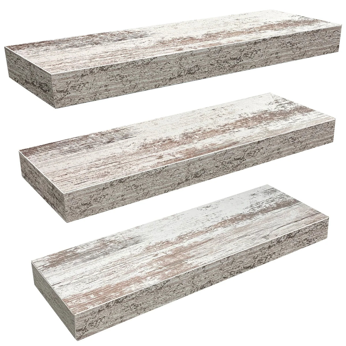 3-Pack Rustic Wood Floating Wall Shelves, Beach Style Hanging Display and Storage Shelves