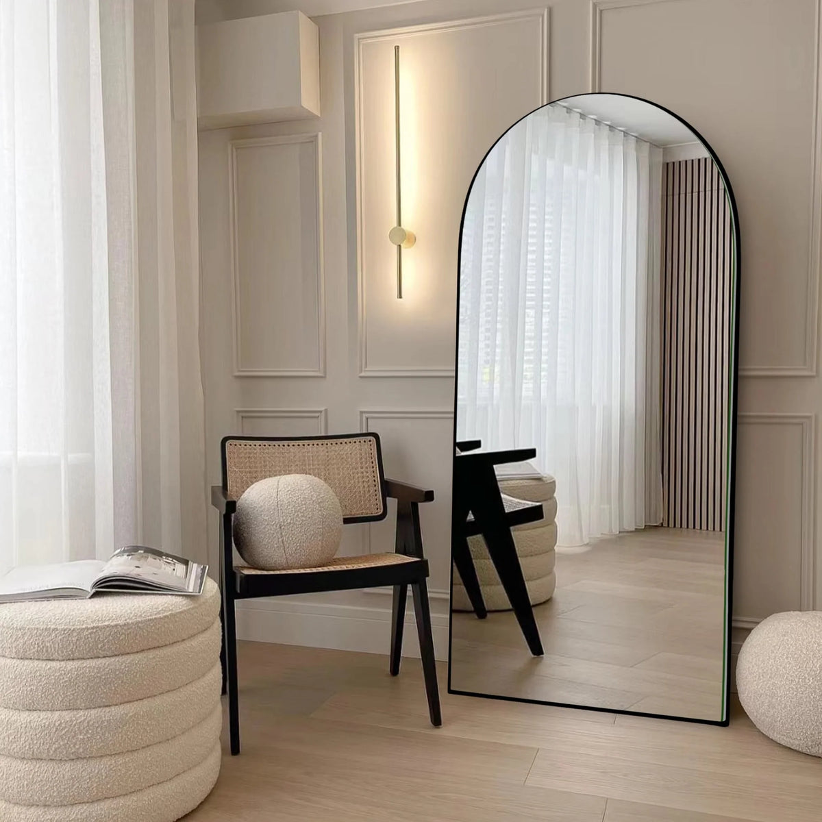 Arched Full Length Wood Floor Mirror, Full Body Standing and Wall Mounted Mirror for Bedroom, Living Room and Home Decor