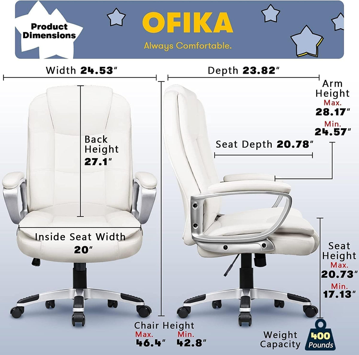 400 LBS Big and Tall Office Chair, Heavy Duty Ergonomic Computer Desk Chair for Home Office and Workspace