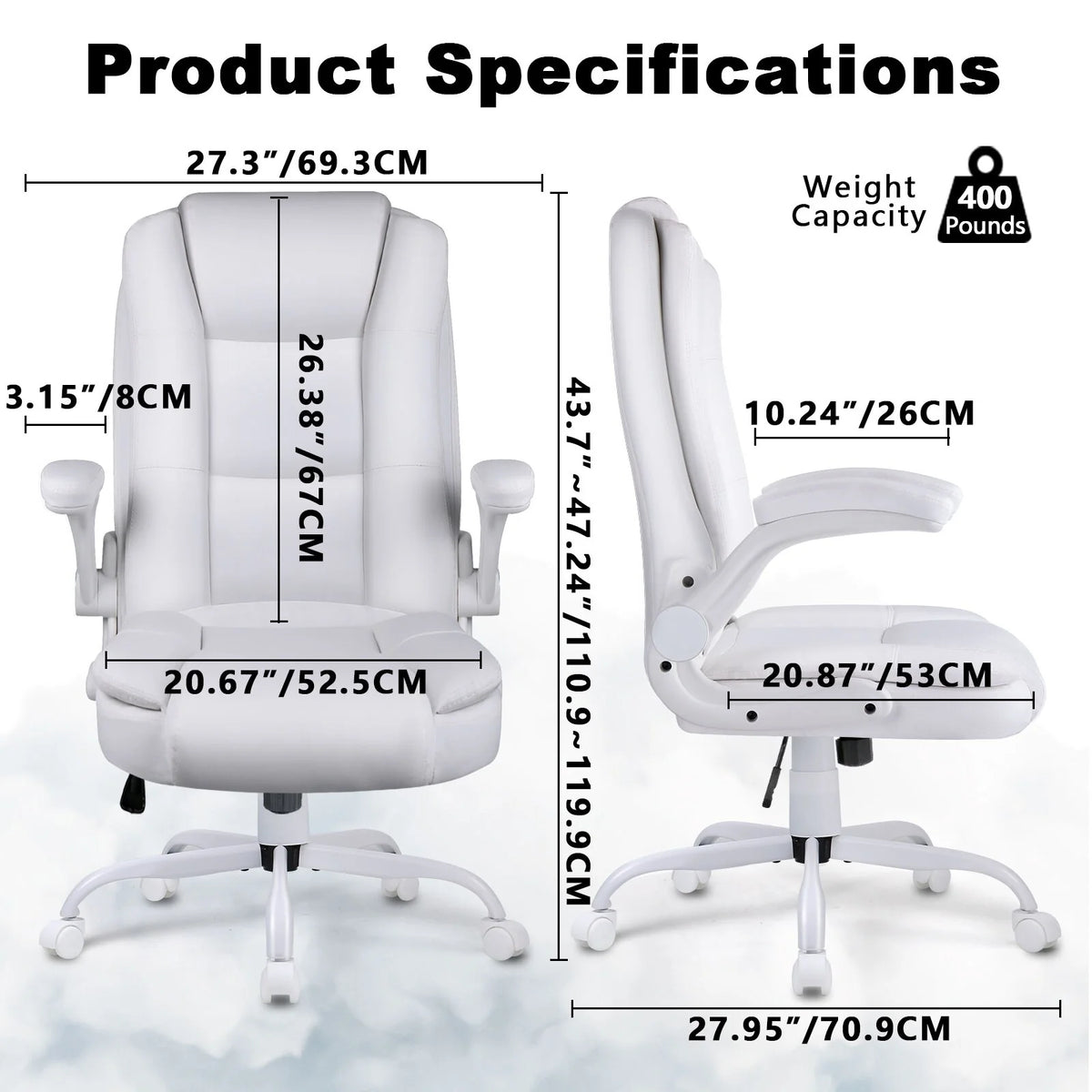 Big and Tall Ergonomic Office Chair, High Back Leather Executive Computer Chair with Padded Flip-Up Arms